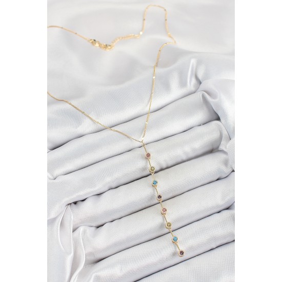 Pirinç Renkli Zirkon Taşlı Y Model Gold Renk Kadın Kolye - TJ-BKO10306