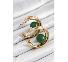 Pirinç Gold Renk Halka Model Yeşil Boncuk Detay Kadın Küpe - TJ-BKP10365