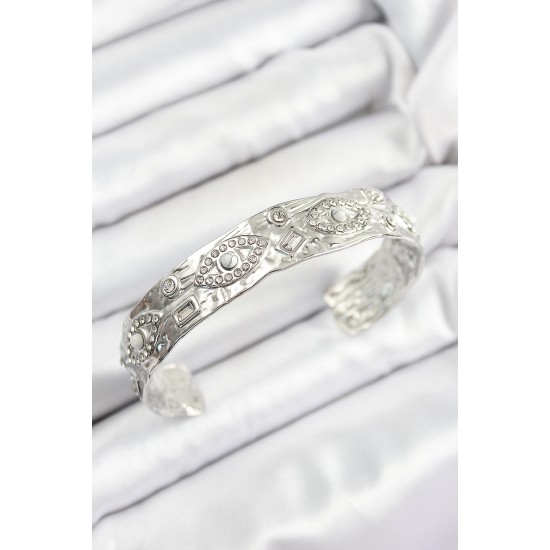 Pirinç Zirkon Taşlı Göz Model Gümüş Renk Altı Açık Kadın Bileklik - TJ-BB7215