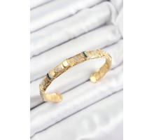 Pirinç Karışık Zirkon Taşlı Çiçek Model Gold Renk Altı Açık Kadın Bileklik - TJ-BB7216