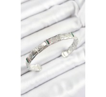 Pirinç Karışık Zirkon Taşlı Çiçek Model Gümüş Renk Altı Açık Kadın Bileklik - TJ-BB7217