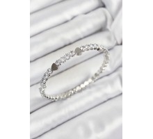 Pirinç Zirkon Taşlı Kalp Model Gümüş Renk Yaylı Kadın Bileklik - TJ-BB7219