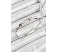 Pirinç Zirkon Taşlı Kalp Model Gümüş Renk Yaylı Kadın Bileklik - TJ-BB7219