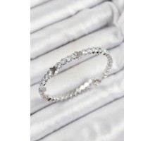 Pirinç Zirkon Taşlı Kalp Model Gümüş Renk Yaylı Kadın Bileklik - TJ-BB7220