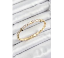 Pirinç Zirkon Taşlı Yıldız Model Gold Renk Yaylı Kadın Bileklik - TJ-BB7221