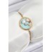 316L Çelik Zincir Turkuaz Mineli Sanatsal Portre İnci Detaylı Çiçek Model Gold Renk Kadın Bileklik - TJ-BB7227