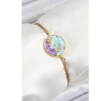 316L Çelik Zincir Mineli Sanatsal Portre Zirkon Taşlı Gezegen Model Gold Renk Kadın Bileklik - TJ-BB7233