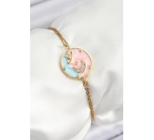 316L Çelik Zincir Mineli Sanatsal Portre Zirkon Taşlı Gezegen Model Gold Renk Kadın Bileklik - TJ-BB7234