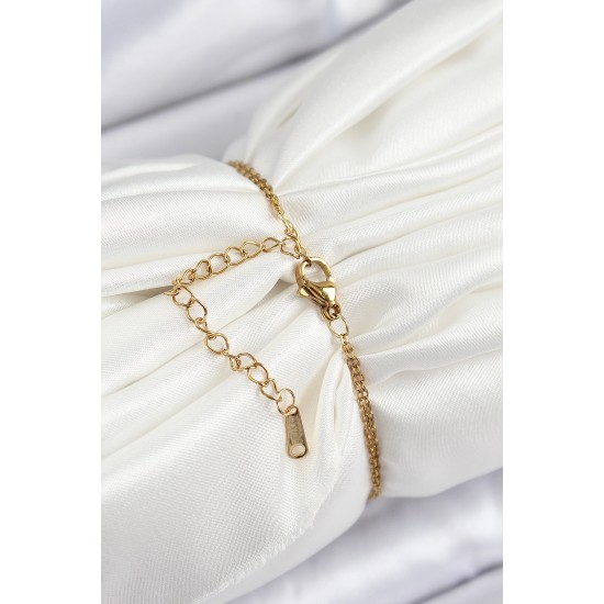 316L Çelik Zincir Beyaz Mineli Sanatsal Portre İnci Detaylı Lale Model Gold Renk Kadın Bileklik - TJ-BB7235