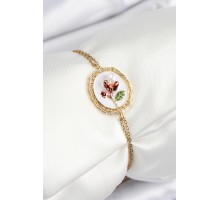 316L Çelik Zincir Beyaz Mineli Sanatsal Portre İnci Detaylı Lale Model Gold Renk Kadın Bileklik - TJ-BB7235