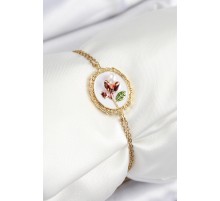 316L Çelik Zincir Beyaz Mineli Sanatsal Portre İnci Detaylı Lale Model Gold Renk Kadın Bileklik - TJ-BB7235