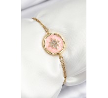 316L Çelik Zincir Pembe Mineli Sanatsal Portre Kuzey Yıldızı Model Gold Renk Kadın Bileklik - TJ-BB7239