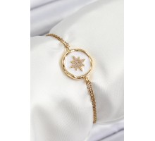 316L Çelik Zincir Beyaz Mineli Sanatsal Portre Kuzey Yıldızı Model Gold Renk Kadın Bileklik - TJ-BB7240