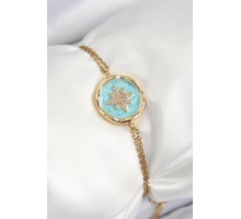 316L Çelik Zincir Turkuaz Mineli Sanatsal Portre Kuzey Yıldızı Model Gold Renk Kadın Bileklik - TJ-BB7241