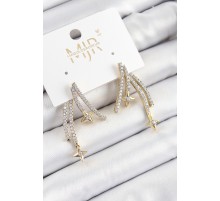 Pirinç Zirkon Taşlı Kayan Yıldız Model Gold Ve Gümüş Renk Kadın Küpe - TJ-BKP10780