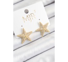Pirinç Zirkon Taşlı Yıldız Model Gold Renk Kadın Küpe - TJ-BKP10781