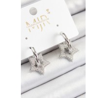 Pirinç Zirkon Taşlı Yıldız Figürlü Halka Model Gümüş Renk Kadın Küpe - TJ-BKP10782