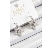 Pirinç Zirkon Taşlı Yıldız Figürlü Halka Model Gümüş Renk Kadın Küpe - TJ-BKP10782