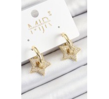 Pirinç Zirkon Taşlı Yıldız Figürlü Halka Model Gold Renk Kadın Küpe - TJ-BKP10783