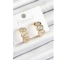 Pirinç Zirkon Taşlı Damla Figürlü Halka Model Gold Renk Kadın Küpe - TJ-BKP10784