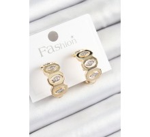 Pirinç Zirkon Taşlı Damla Figürlü Halka Model Gold Renk Kadın Küpe - TJ-BKP10784