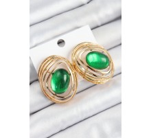 Pirinç Zümrüt Yeşili Zirkon Taşlı Oval Model Gold Renk Kadın Küpe - TJ-BKP10785