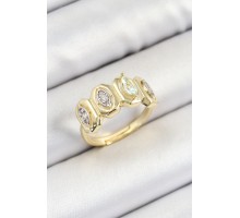 Pirinç Zirkon Taşlı Damla Model Gold Renk Kadın Yüzük - TJ-BYK3793