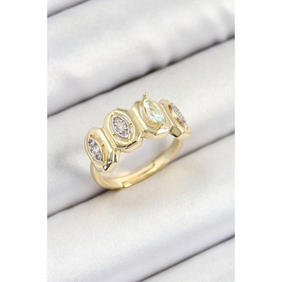 Pirinç Zirkon Taşlı Damla Model Gold Renk Kadın Yüzük - TJ-BYK3793