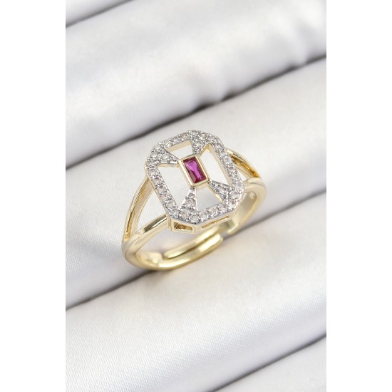 Pirinç Zirkon Taşlı Baget Model Gold Renk Kadın Yüzük - TJ-BYK3795