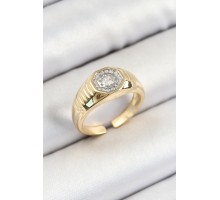 Pirinç Zirkon Taşlı Sekizgen Model Gold Renk Kadın Yüzük - TJ-BYK3796