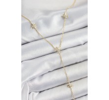 Pirinç Zirkon Taşlı Kutup Yıldız Figürlü Y Model Gold Renk Kadın Kolye - TJ-BKO10312