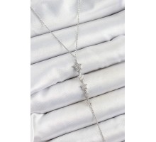 Pirinç Zirkon Taşlı Sıralı Yıldız Figürlü Y Model Gümüş Renk Kadın Kolye - TJ-BKO10313