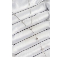 Pirinç Zirkon Taşlı Sıralı Yıldız Figürlü Y Model Gümüş Renk Kadın Kolye - TJ-BKO10315