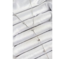 Pirinç Zirkon Taşlı Sıralı Yıldız Figürlü Y Model Gümüş Renk Kadın Kolye - TJ-BKO10315