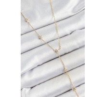 Pirinç Zirkon Taşlı Sıralı Yıldız Figürlü Y Model Gold Renk Kadın Kolye - TJ-BKO10316