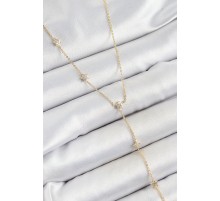 Pirinç Zirkon Taşlı Sıralı Yıldız Figürlü Y Model Gold Renk Kadın Kolye - TJ-BKO10316