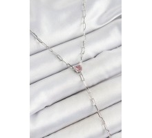 Pirinç Zirkon Taşlı Pembe Kalp Figürlü Y Model Gümüş Renk Kadın Kolye - TJ-BKO10319