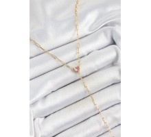 Pirinç Zirkon Taşlı Pembe Kalp Figürlü Y Model Gold Renk Kadın Kolye - TJ-BKO10320