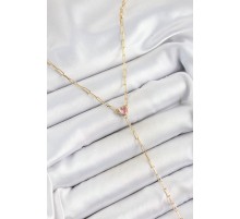 Pirinç Zirkon Taşlı Pembe Kalp Figürlü Y Model Gold Renk Kadın Kolye - TJ-BKO10320