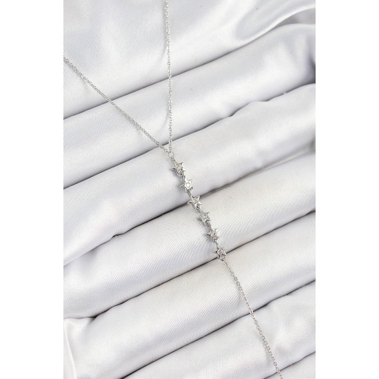 Pirinç Zirkon Taşlı Sıralı Yıldız Figürlü Y Model Gümüş Renk Kadın Kolye - TJ-BKO10321