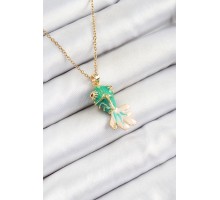 316L Çelik Zincir Yeşil Balık Model Gold Renk Kadın Kolye - TJ-BKO10323
