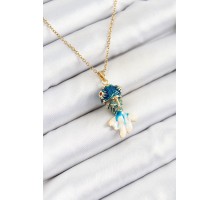 316L Çelik Zincir Mavi Balık Model Gold Renk Kadın Kolye - TJ-BKO10324