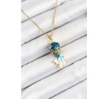 316L Çelik Zincir Mavi Balık Model Gold Renk Kadın Kolye - TJ-BKO10324