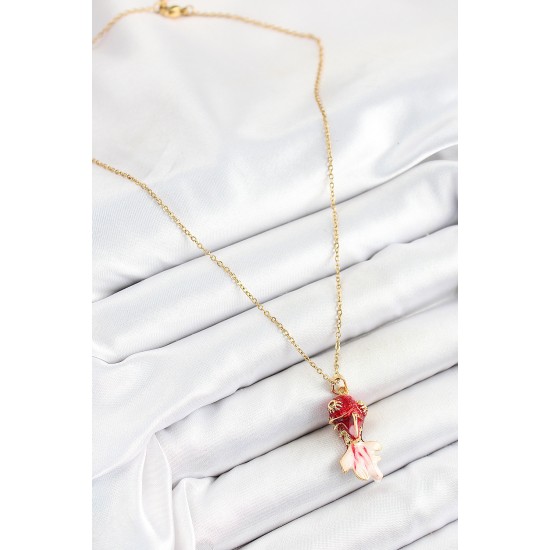 316L Çelik Zincir Kırmızı Balık Model Gold Renk Kadın Kolye - TJ-BKO10325