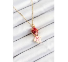 316L Çelik Zincir Kırmızı Balık Model Gold Renk Kadın Kolye - TJ-BKO10325