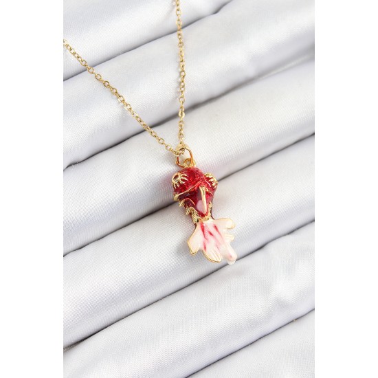 316L Çelik Zincir Kırmızı Balık Model Gold Renk Kadın Kolye - TJ-BKO10325