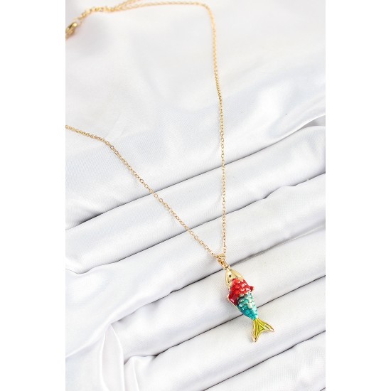 316L Çelik Zincir Karışık Renk Balık Model Gold Kadın Kolye - TJ-BKO10326