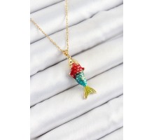 316L Çelik Zincir Karışık Renk Balık Model Gold Kadın Kolye - TJ-BKO10326