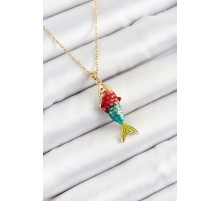 316L Çelik Zincir Karışık Renk Balık Model Gold Kadın Kolye - TJ-BKO10326