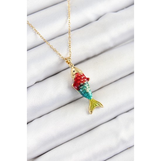 316L Çelik Zincir Karışık Renk Balık Model Gold Kadın Kolye - TJ-BKO10326